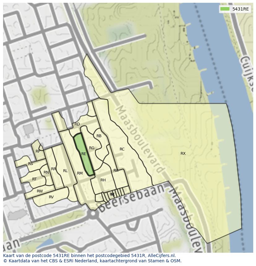 Afbeelding van het postcodegebied 5431 RE op de kaart.