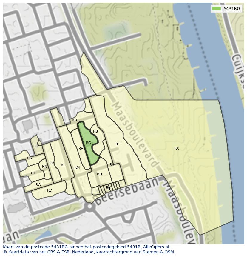 Afbeelding van het postcodegebied 5431 RG op de kaart.