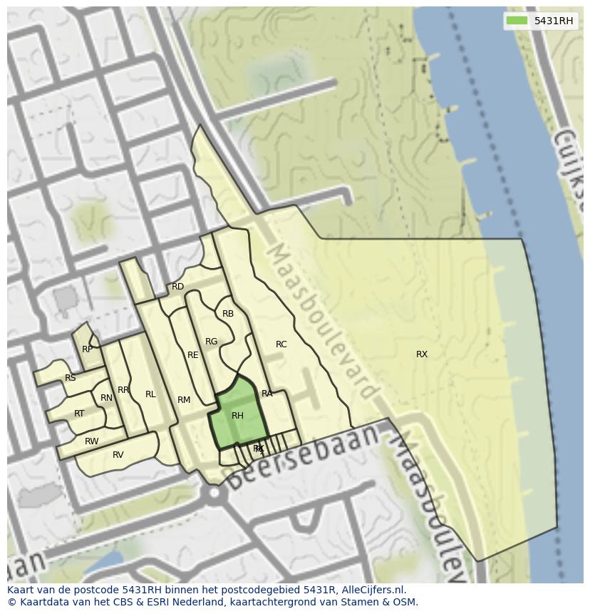 Afbeelding van het postcodegebied 5431 RH op de kaart.