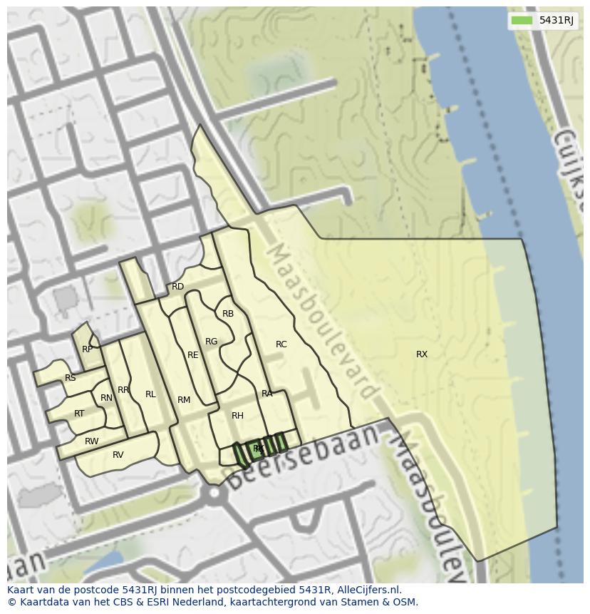 Afbeelding van het postcodegebied 5431 RJ op de kaart.