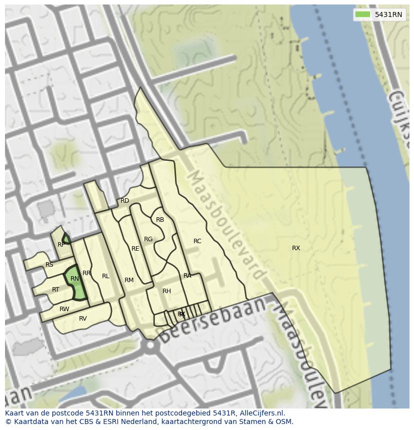Afbeelding van het postcodegebied 5431 RN op de kaart.