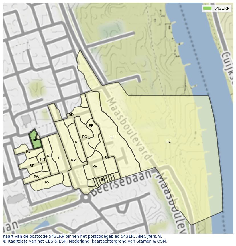 Afbeelding van het postcodegebied 5431 RP op de kaart.