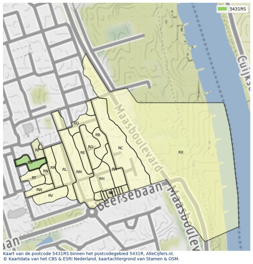 Afbeelding van het postcodegebied 5431 RS op de kaart.