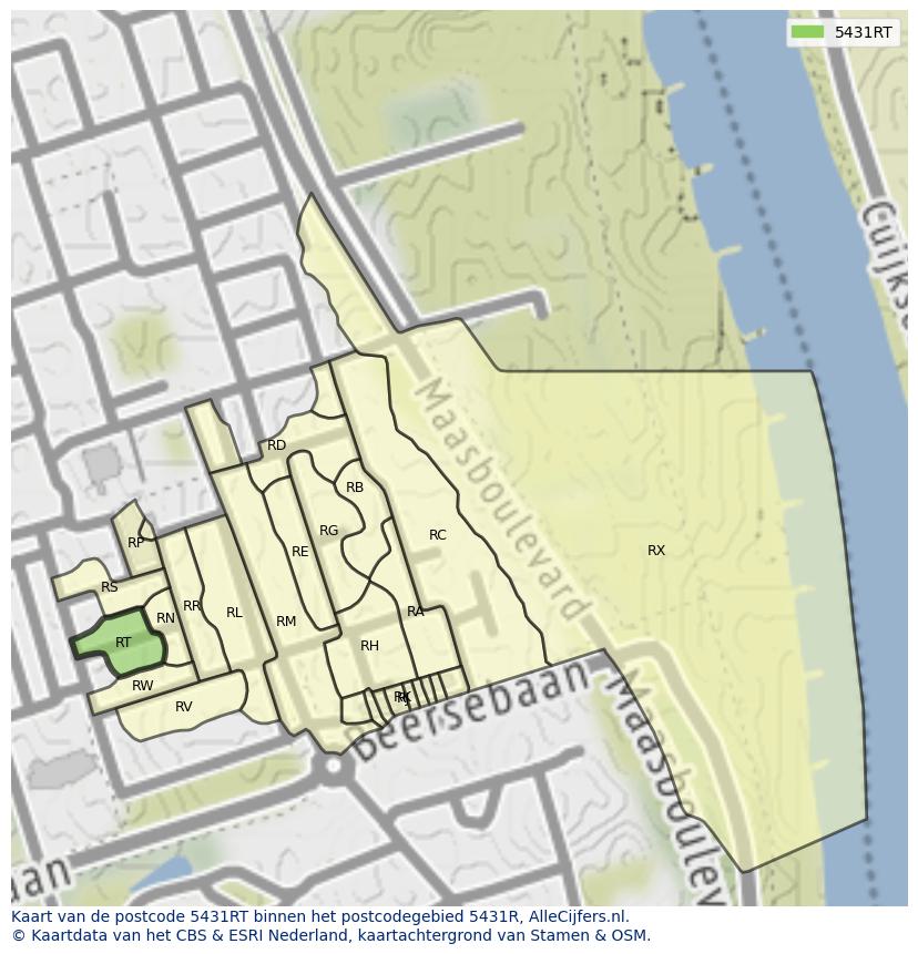 Afbeelding van het postcodegebied 5431 RT op de kaart.