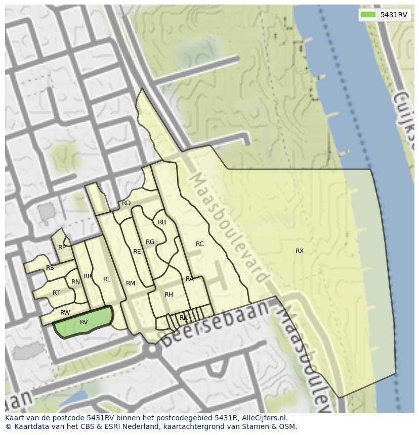 Afbeelding van het postcodegebied 5431 RV op de kaart.