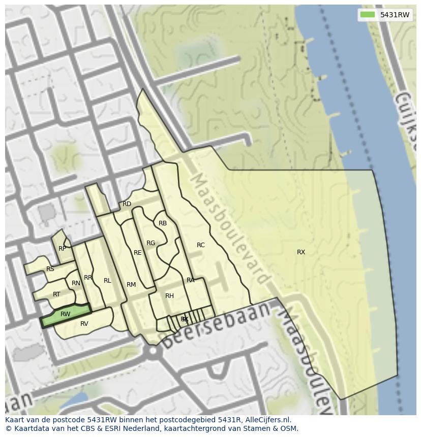 Afbeelding van het postcodegebied 5431 RW op de kaart.