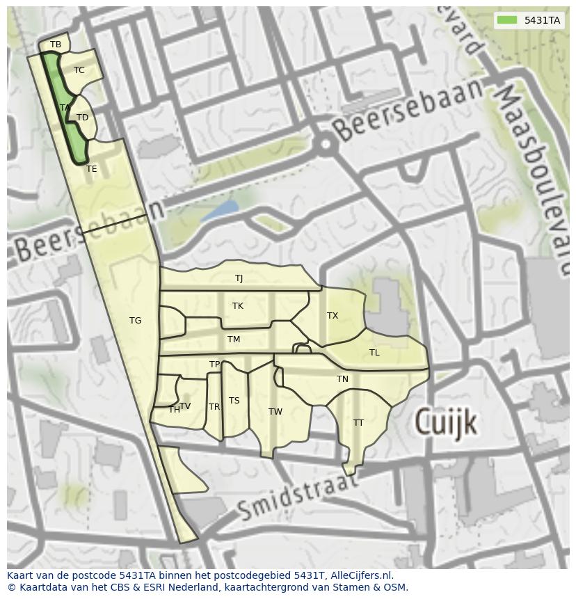 Afbeelding van het postcodegebied 5431 TA op de kaart.