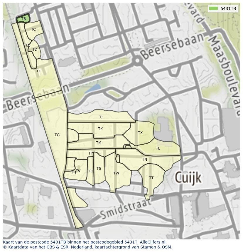 Afbeelding van het postcodegebied 5431 TB op de kaart.