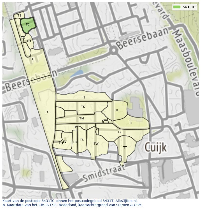 Afbeelding van het postcodegebied 5431 TC op de kaart.