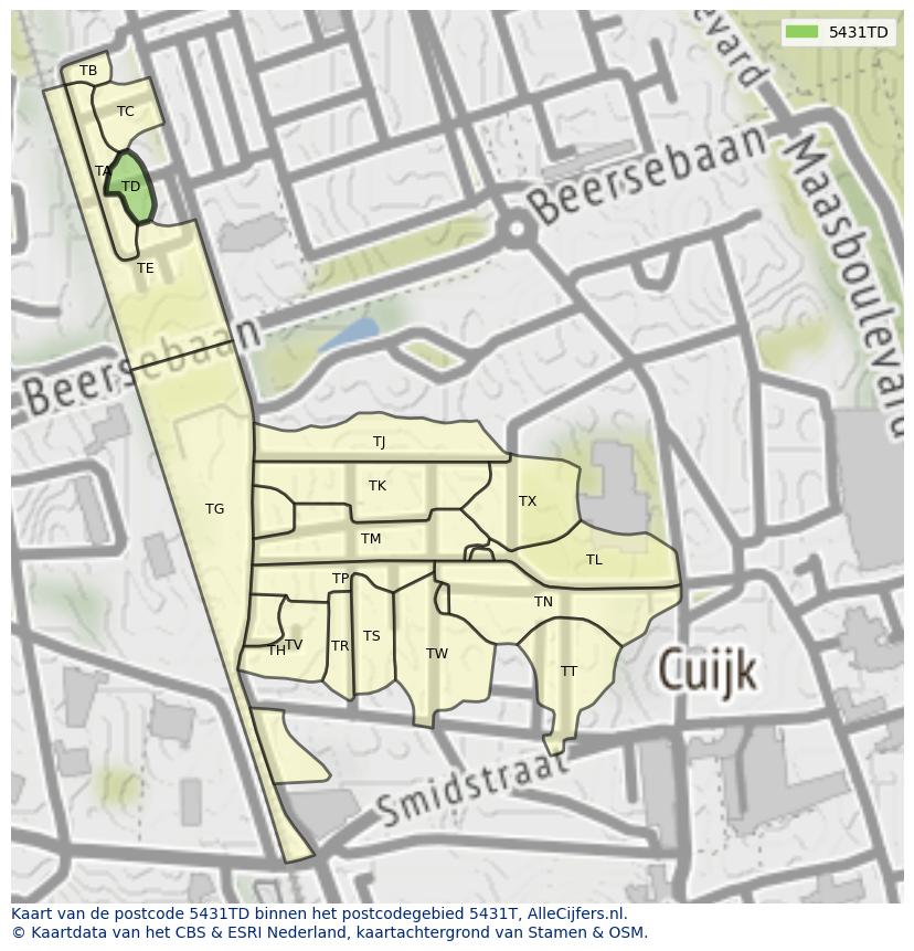 Afbeelding van het postcodegebied 5431 TD op de kaart.