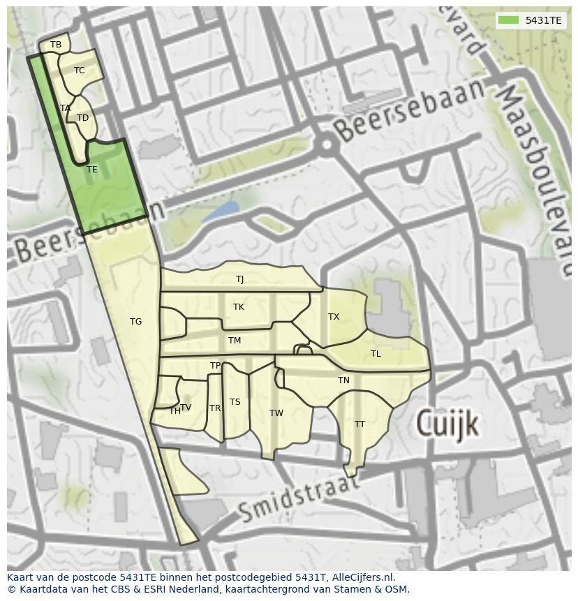 Afbeelding van het postcodegebied 5431 TE op de kaart.