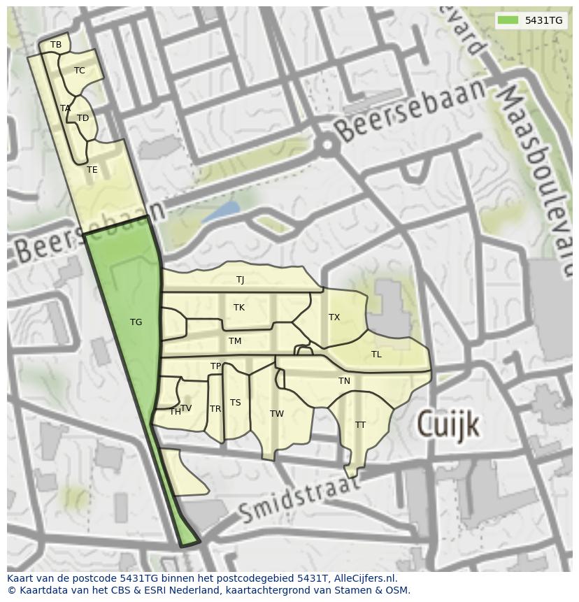 Afbeelding van het postcodegebied 5431 TG op de kaart.