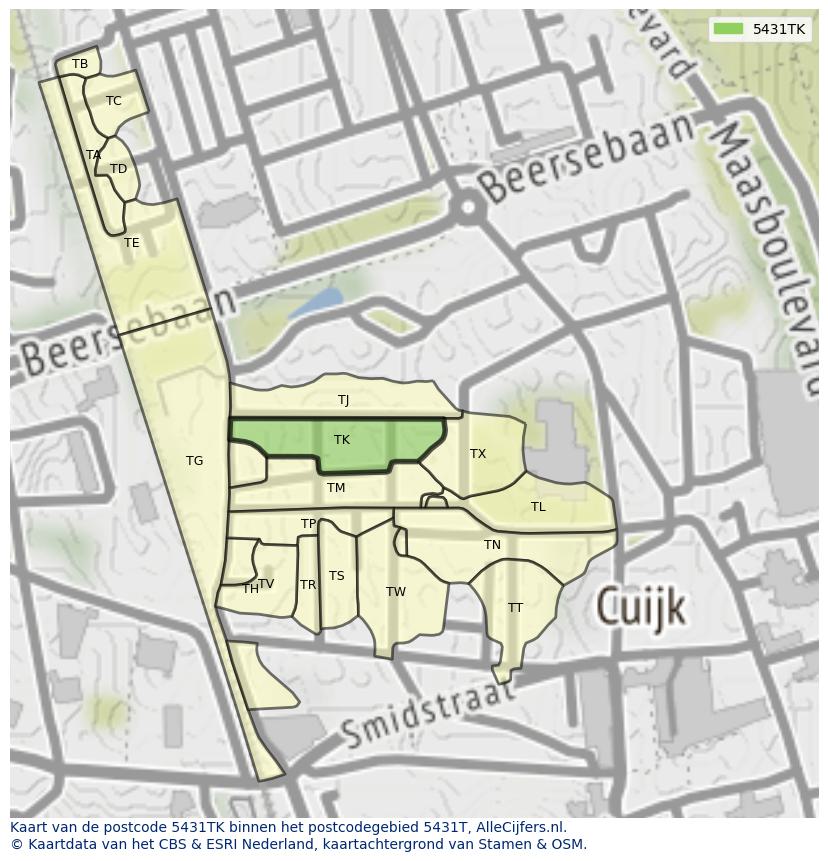Afbeelding van het postcodegebied 5431 TK op de kaart.