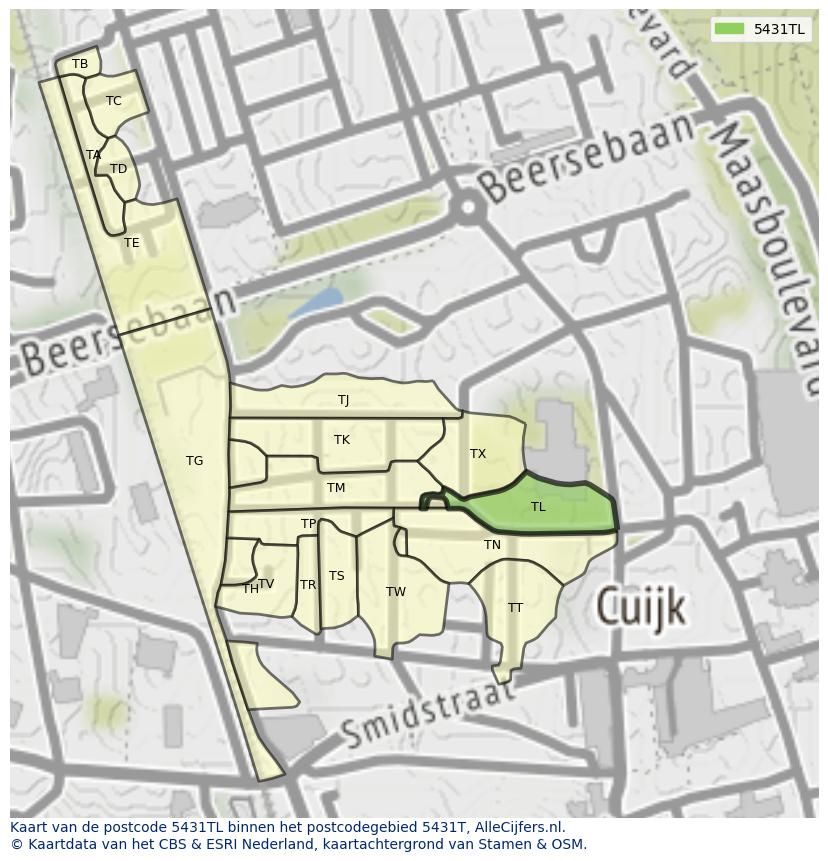 Afbeelding van het postcodegebied 5431 TL op de kaart.