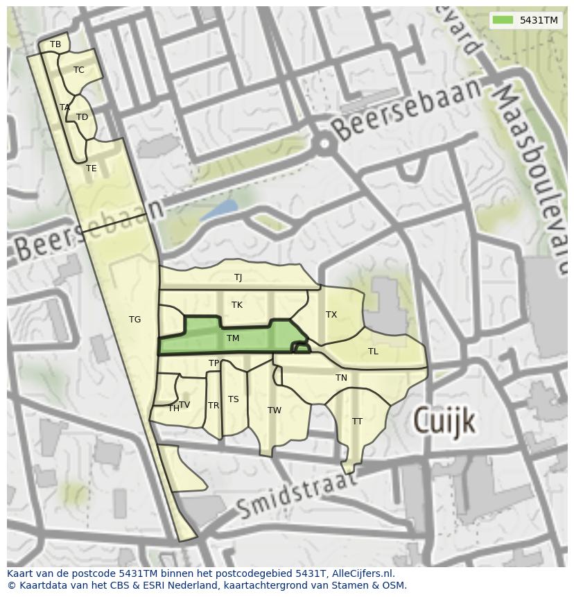 Afbeelding van het postcodegebied 5431 TM op de kaart.