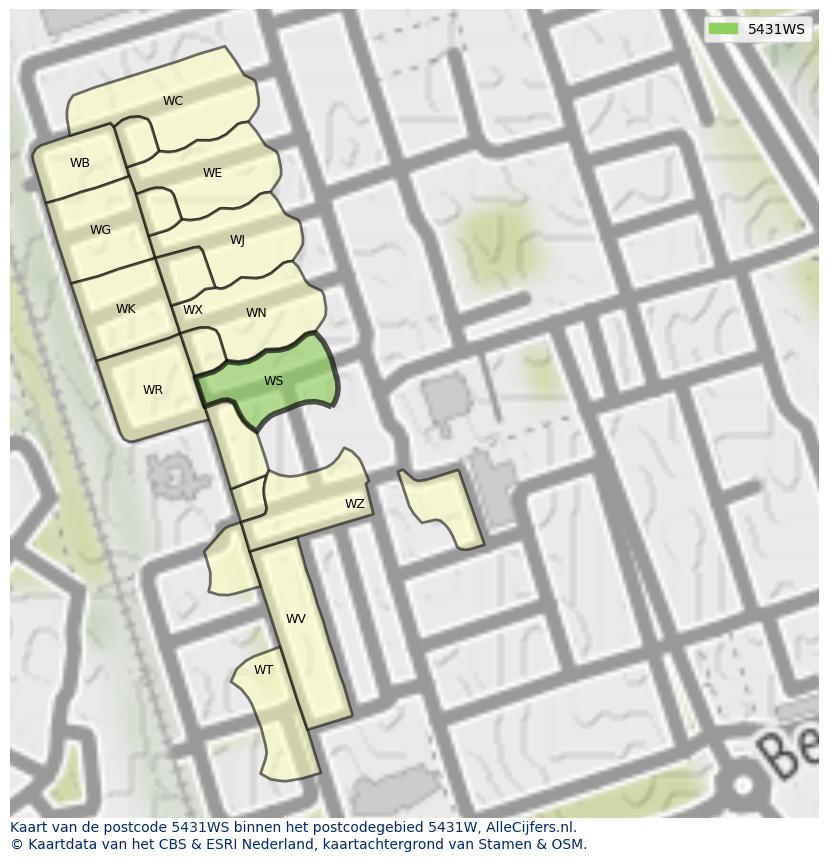 Afbeelding van het postcodegebied 5431 WS op de kaart.