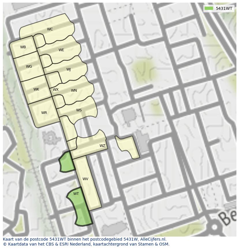Afbeelding van het postcodegebied 5431 WT op de kaart.