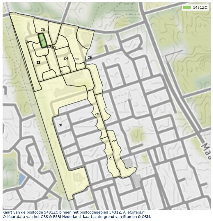 Afbeelding van het postcodegebied 5431 ZC op de kaart.