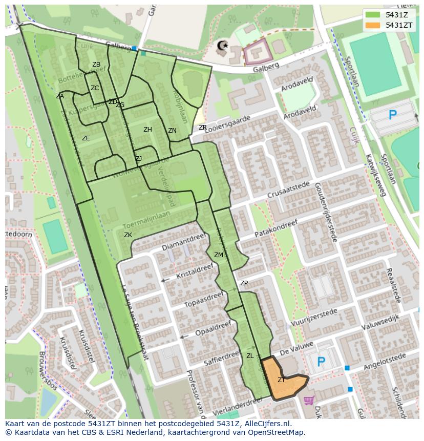 Afbeelding van het postcodegebied 5431 ZT op de kaart.