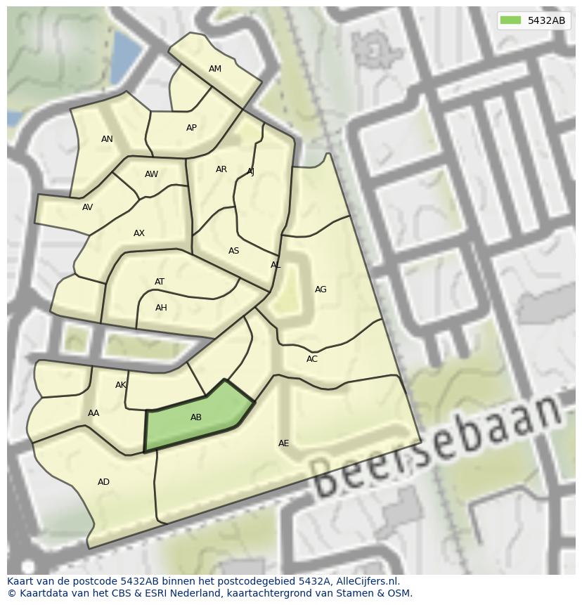 Afbeelding van het postcodegebied 5432 AB op de kaart.