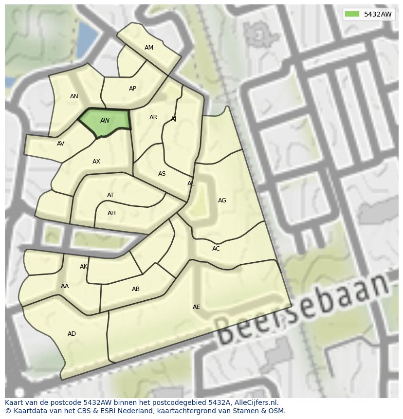 Afbeelding van het postcodegebied 5432 AW op de kaart.