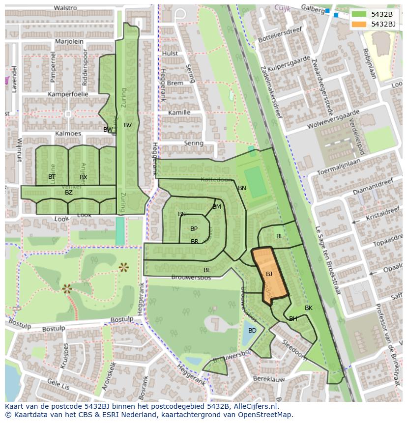Afbeelding van het postcodegebied 5432 BJ op de kaart.