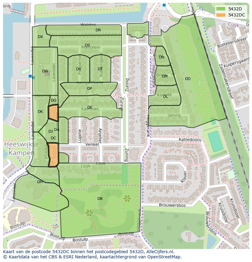 Afbeelding van het postcodegebied 5432 DC op de kaart.