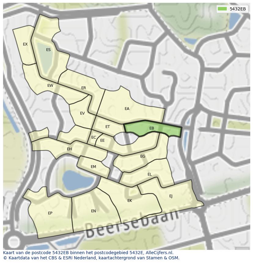 Afbeelding van het postcodegebied 5432 EB op de kaart.