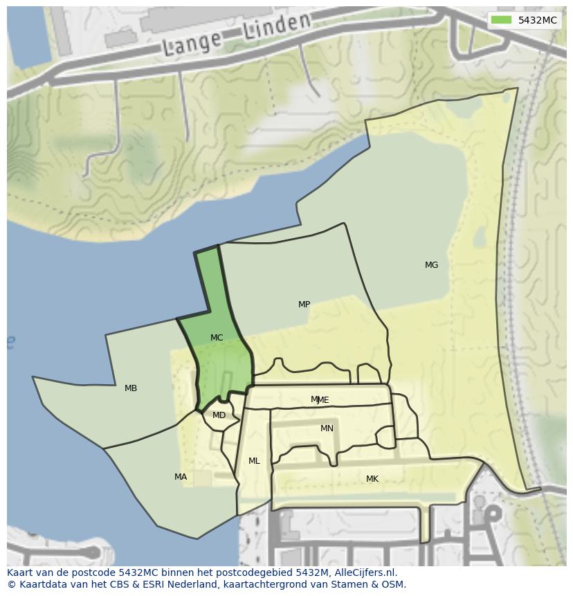 Afbeelding van het postcodegebied 5432 MC op de kaart.