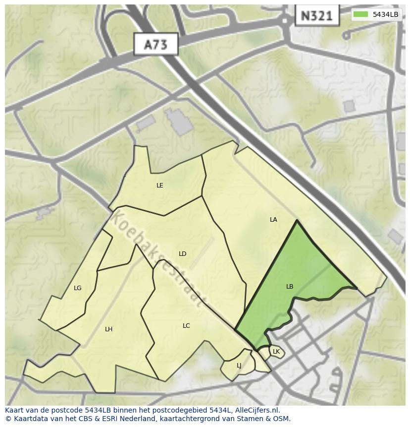 Afbeelding van het postcodegebied 5434 LB op de kaart.