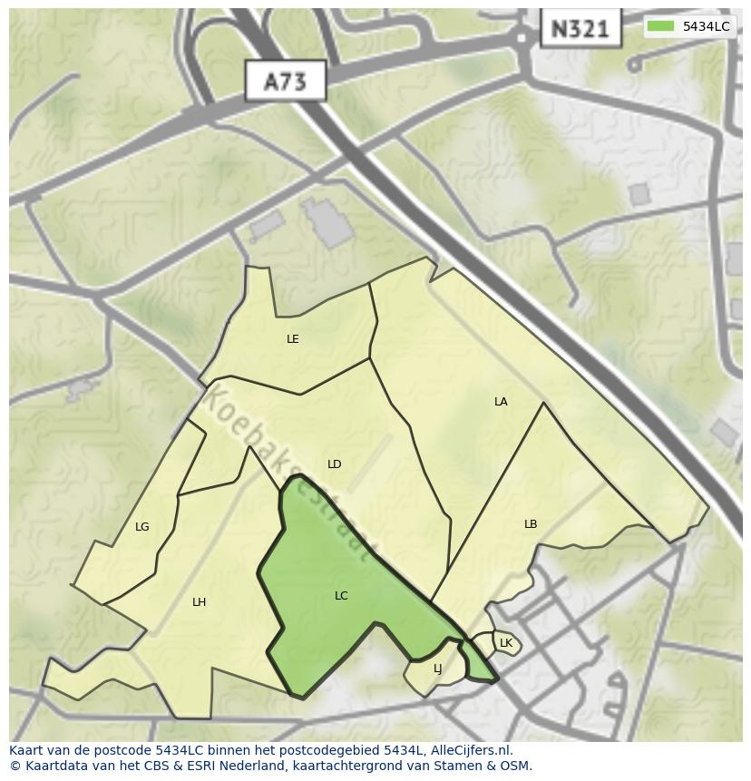 Afbeelding van het postcodegebied 5434 LC op de kaart.