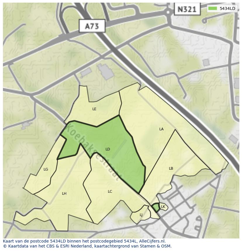 Afbeelding van het postcodegebied 5434 LD op de kaart.