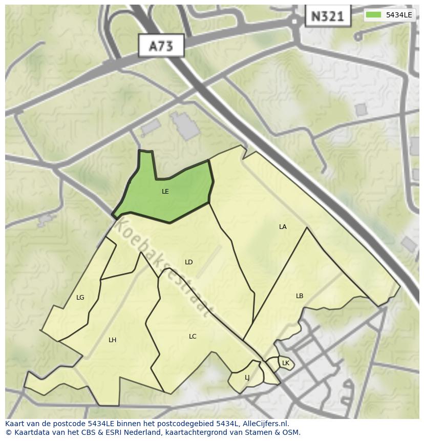 Afbeelding van het postcodegebied 5434 LE op de kaart.