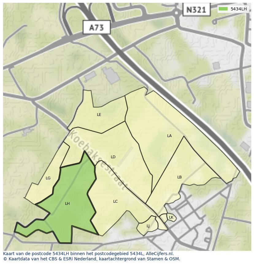 Afbeelding van het postcodegebied 5434 LH op de kaart.