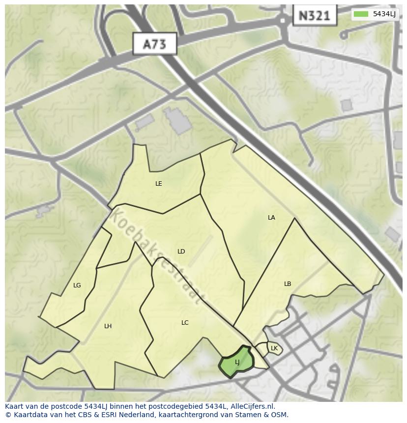 Afbeelding van het postcodegebied 5434 LJ op de kaart.