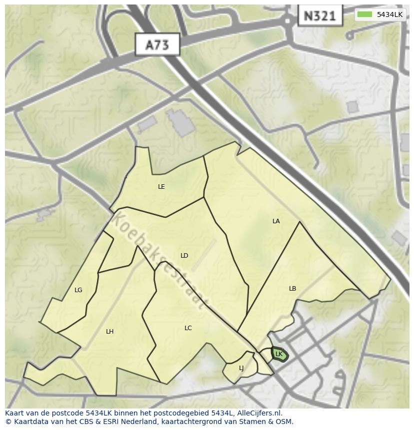 Afbeelding van het postcodegebied 5434 LK op de kaart.
