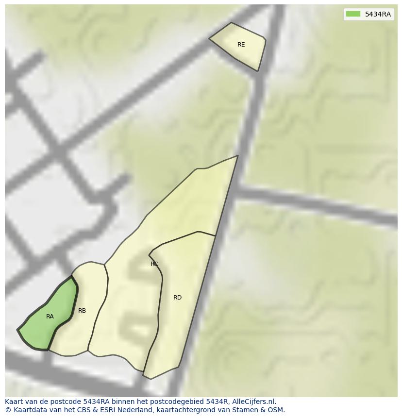 Afbeelding van het postcodegebied 5434 RA op de kaart.