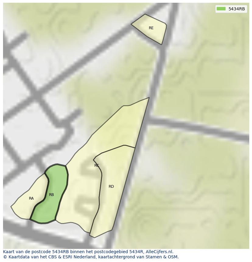 Afbeelding van het postcodegebied 5434 RB op de kaart.