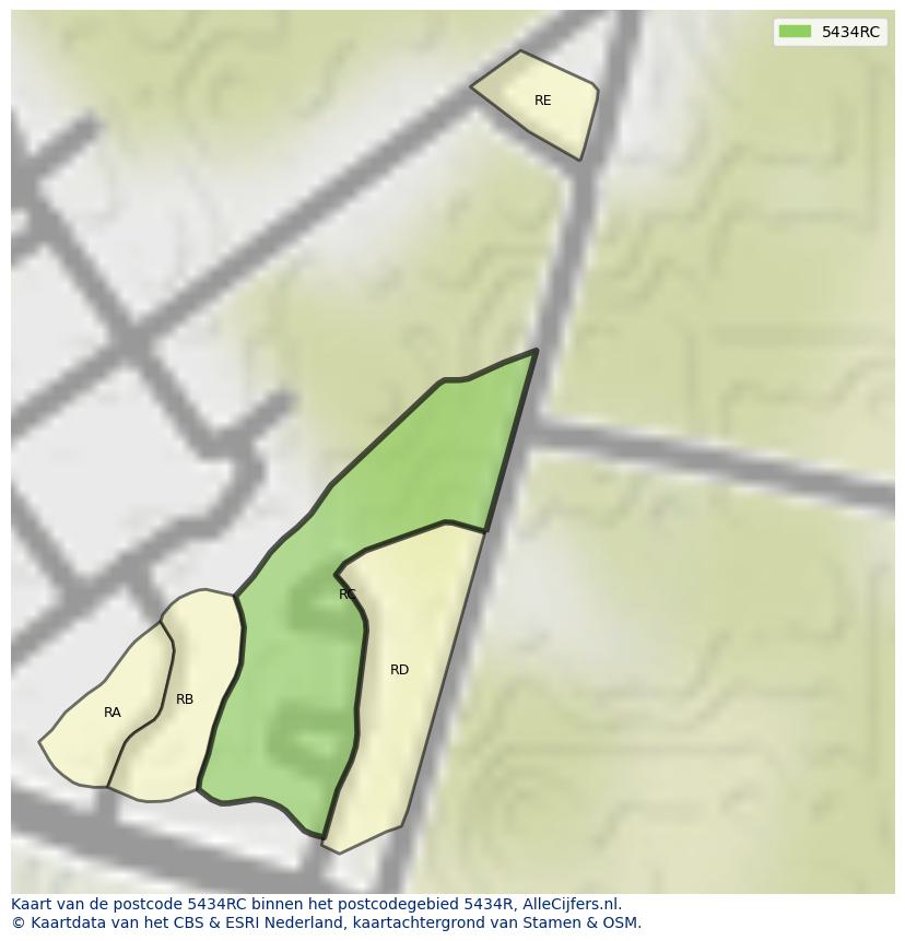 Afbeelding van het postcodegebied 5434 RC op de kaart.