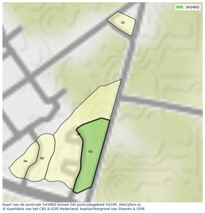 Afbeelding van het postcodegebied 5434 RD op de kaart.