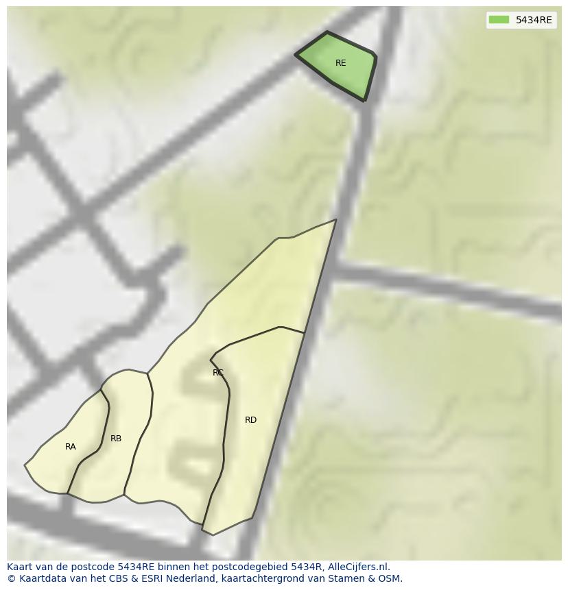 Afbeelding van het postcodegebied 5434 RE op de kaart.