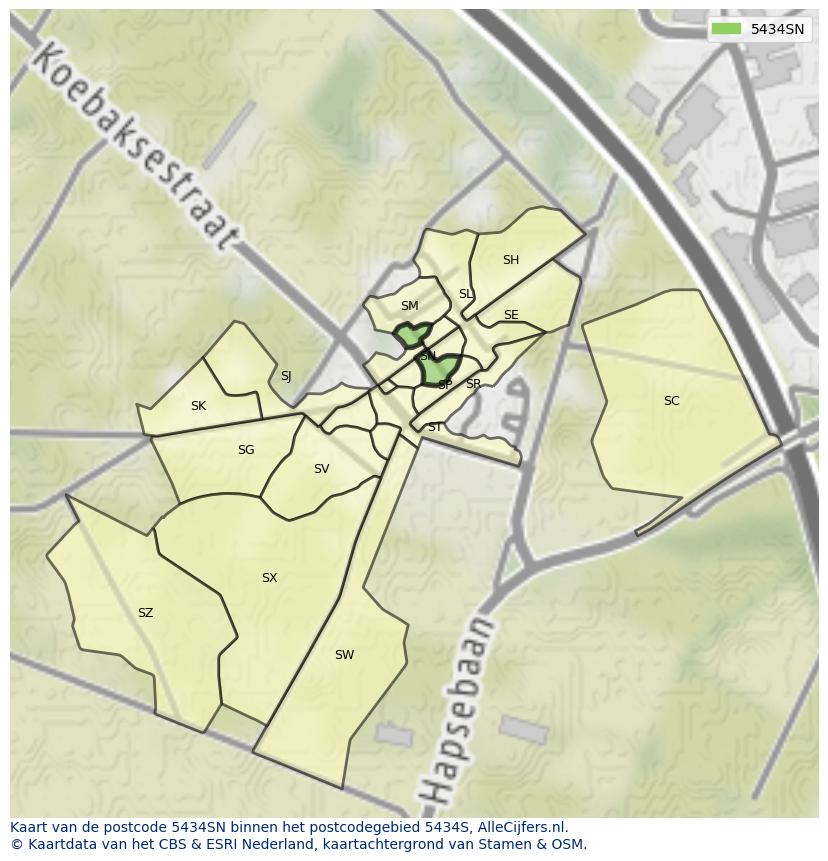 Afbeelding van het postcodegebied 5434 SN op de kaart.