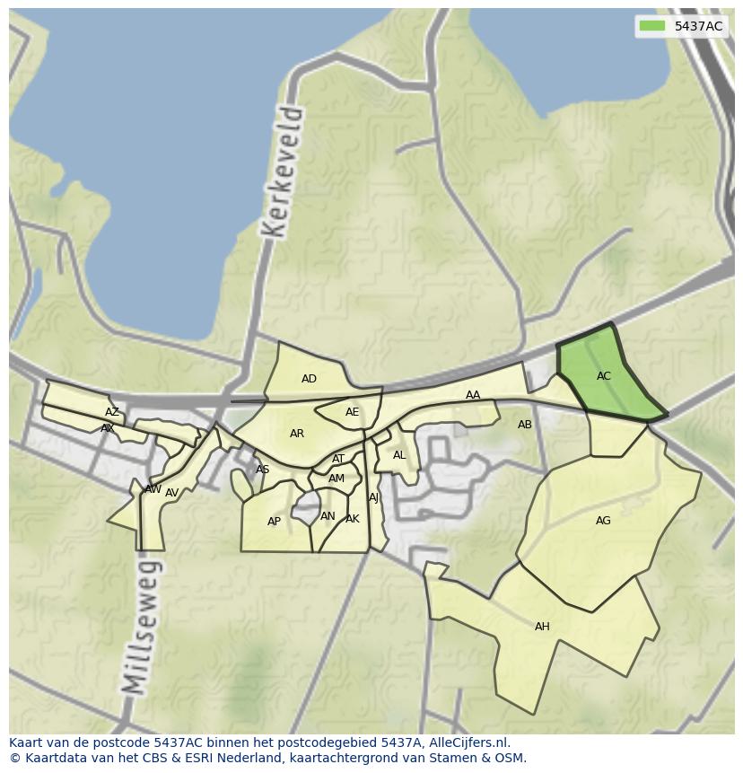 Afbeelding van het postcodegebied 5437 AC op de kaart.