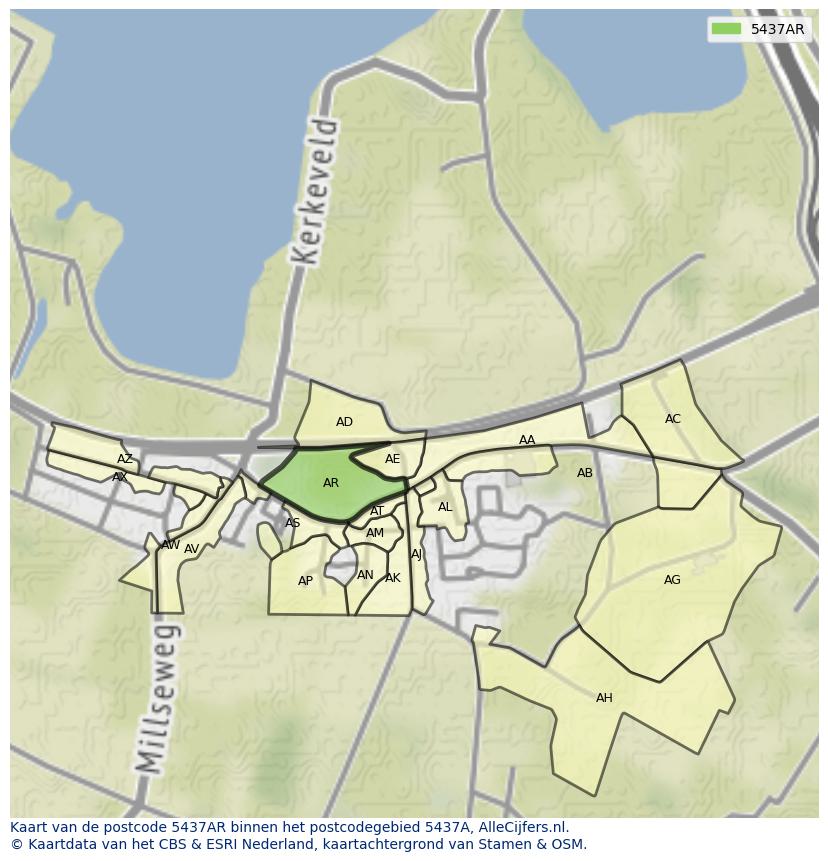 Afbeelding van het postcodegebied 5437 AR op de kaart.
