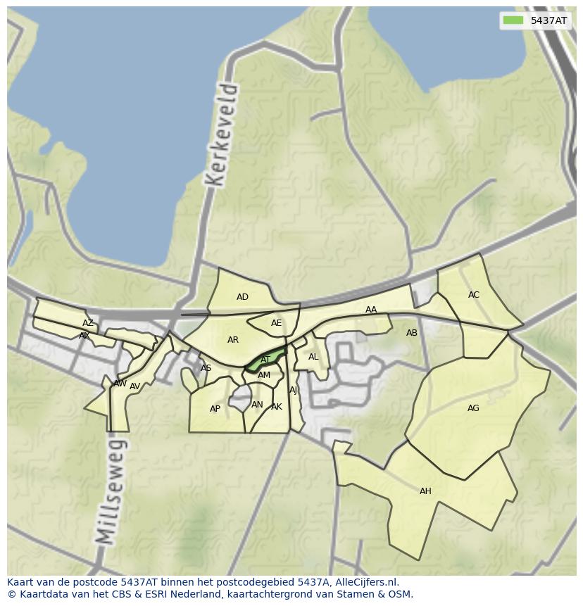 Afbeelding van het postcodegebied 5437 AT op de kaart.