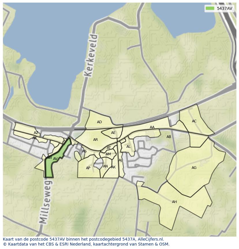 Afbeelding van het postcodegebied 5437 AV op de kaart.