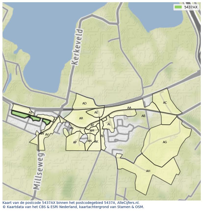 Afbeelding van het postcodegebied 5437 AX op de kaart.