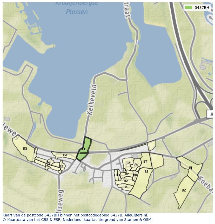 Afbeelding van het postcodegebied 5437 BH op de kaart.