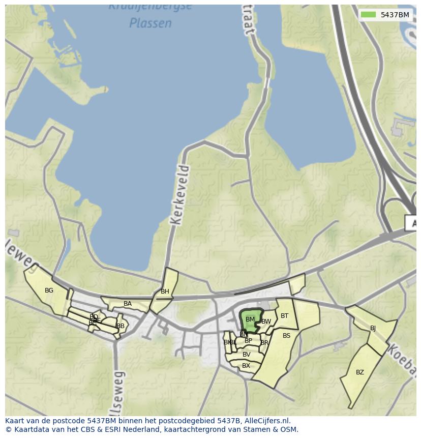Afbeelding van het postcodegebied 5437 BM op de kaart.