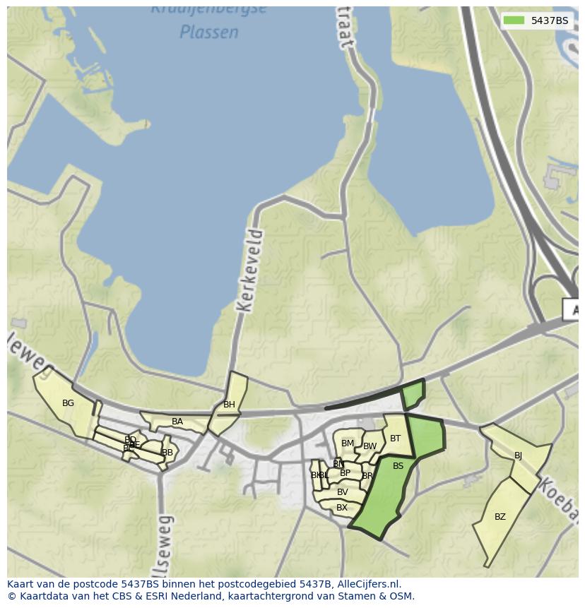 Afbeelding van het postcodegebied 5437 BS op de kaart.
